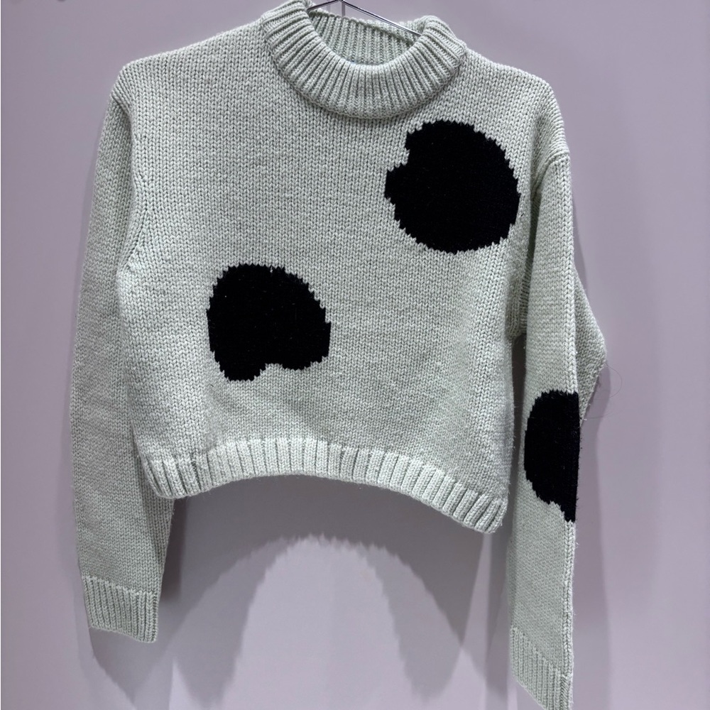 Tibi mint green chunky knit sweater polka dot